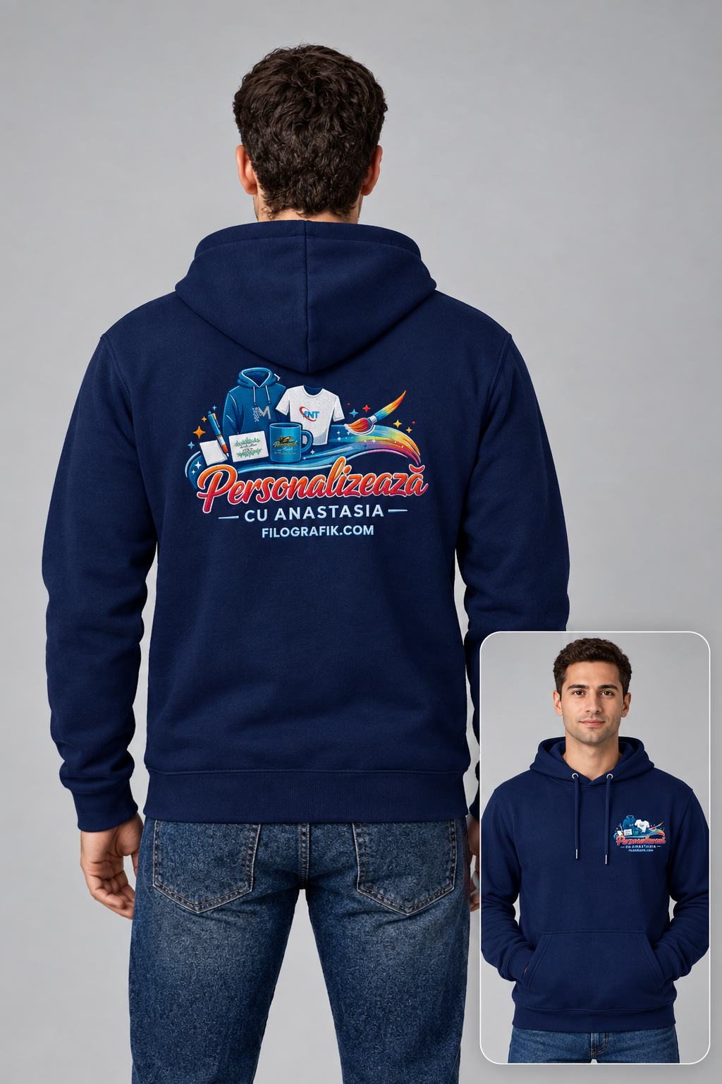 JH001 Navy cu logo pe piept și spate