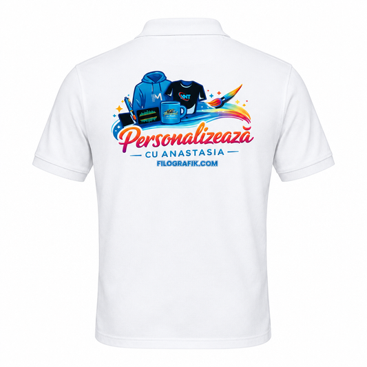 Polo alb spate cu logo mare