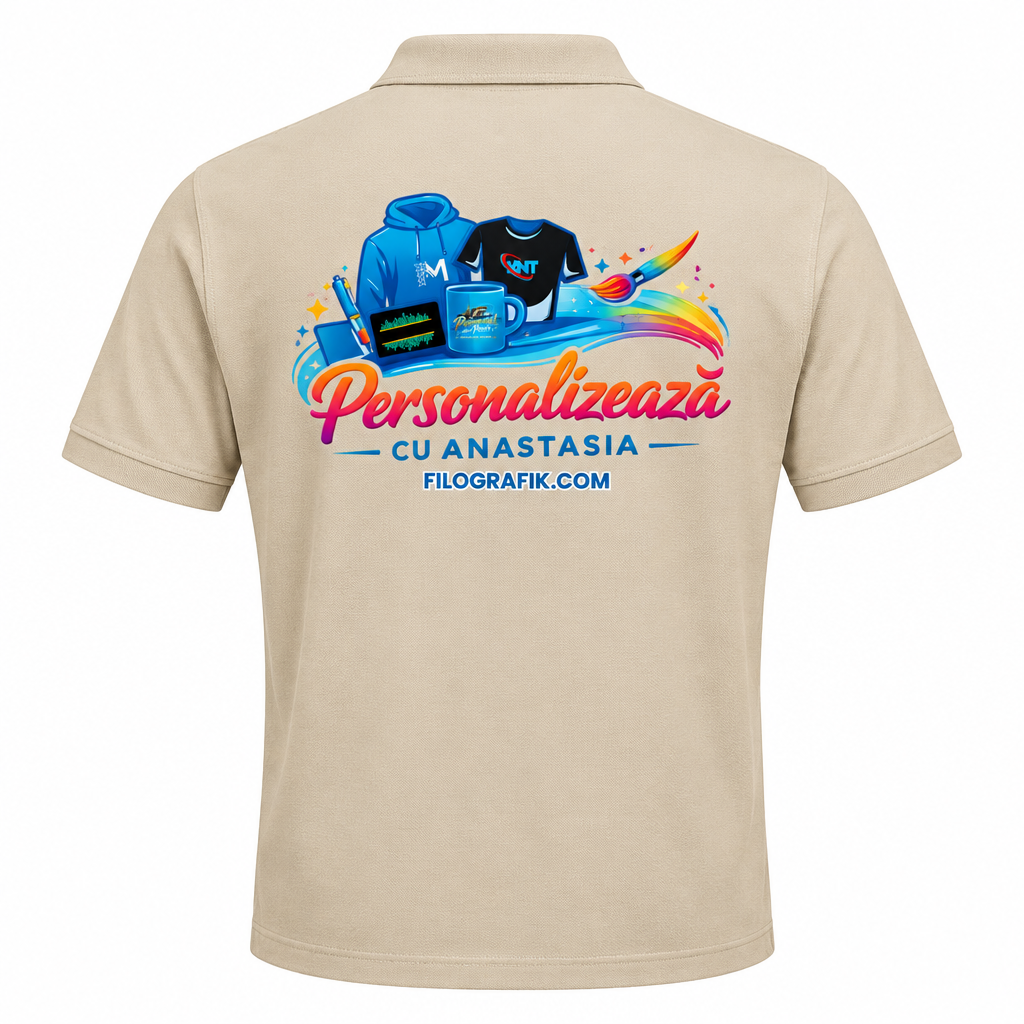 Polo bej spate cu logo mare