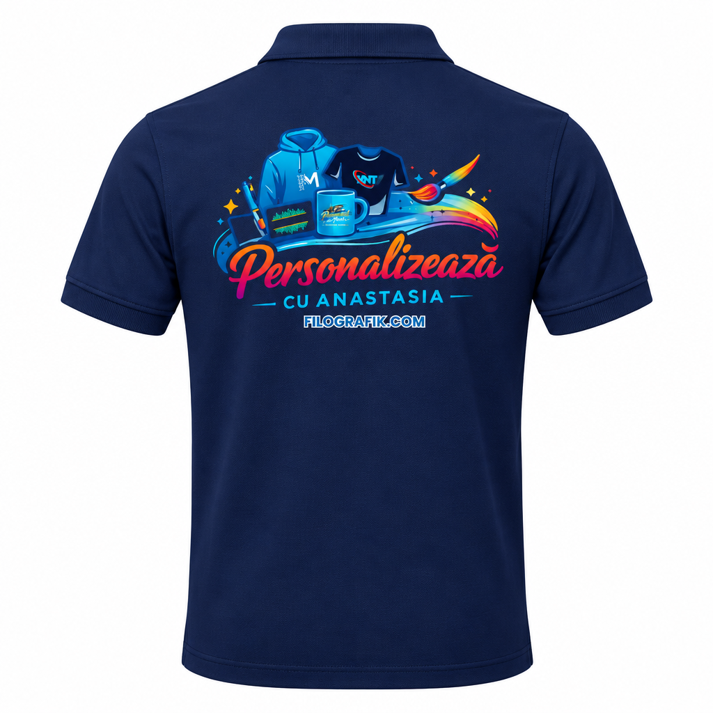 Polo bleumarin spate cu logo mare