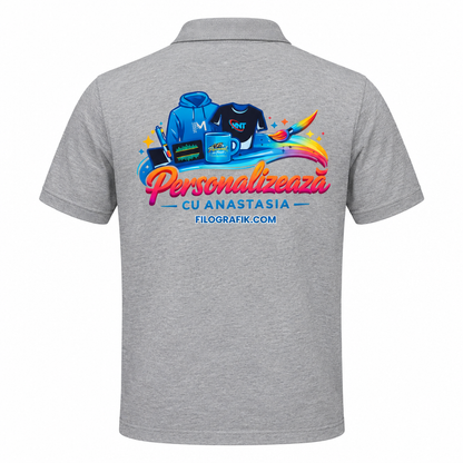 Polo gri melanj spate cu logo mare