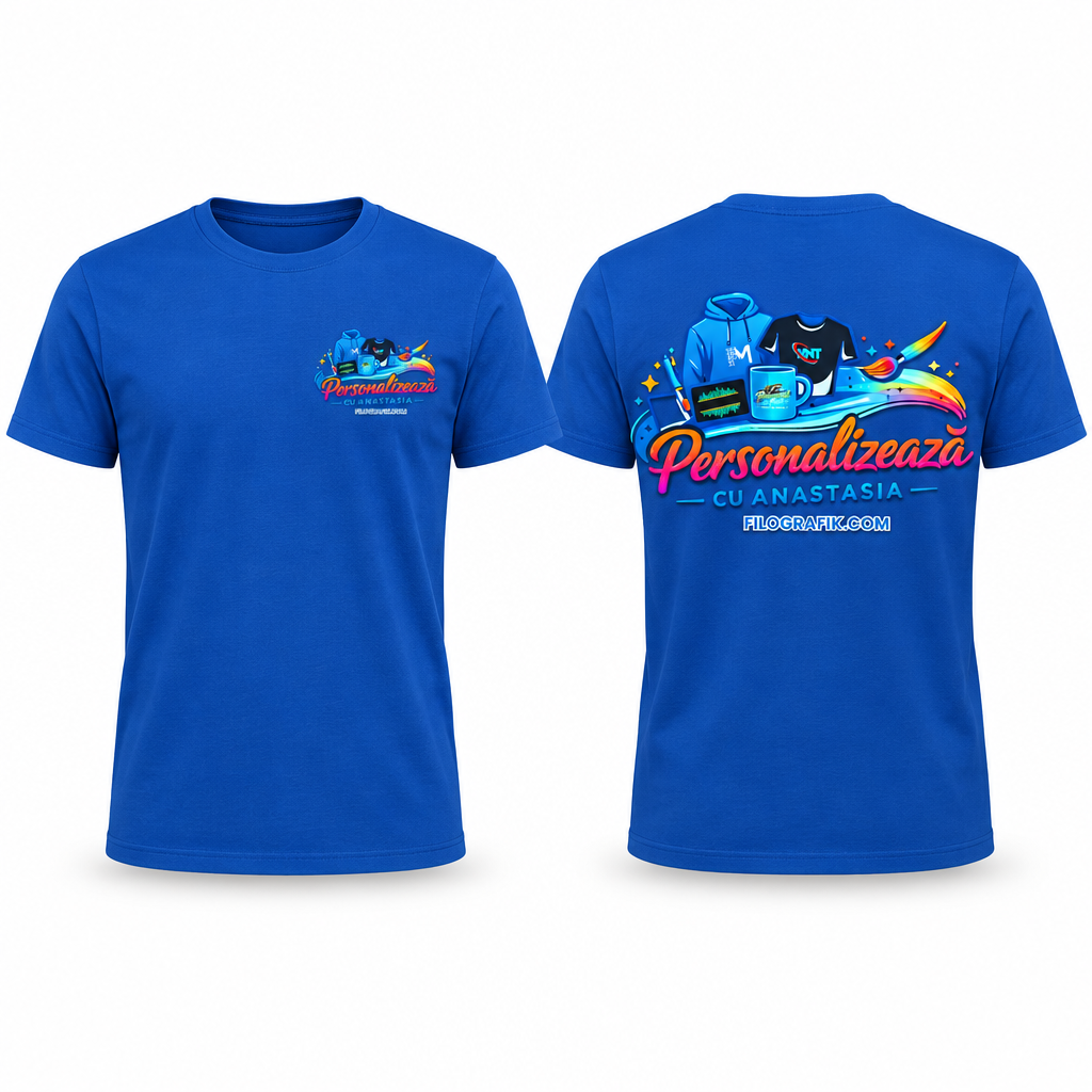 Tricou albastru royal cu logo, față și spate