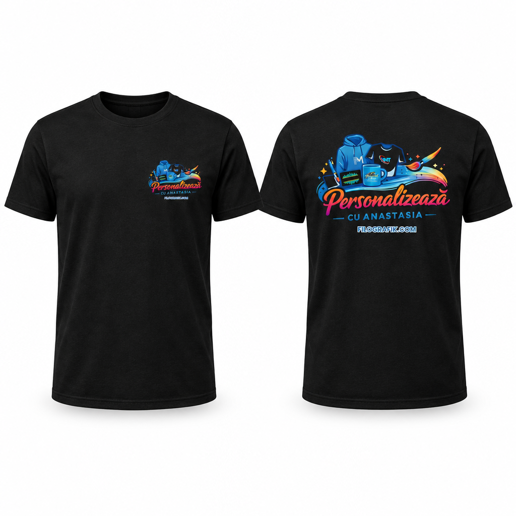 Tricou negru cu logo, față și spate