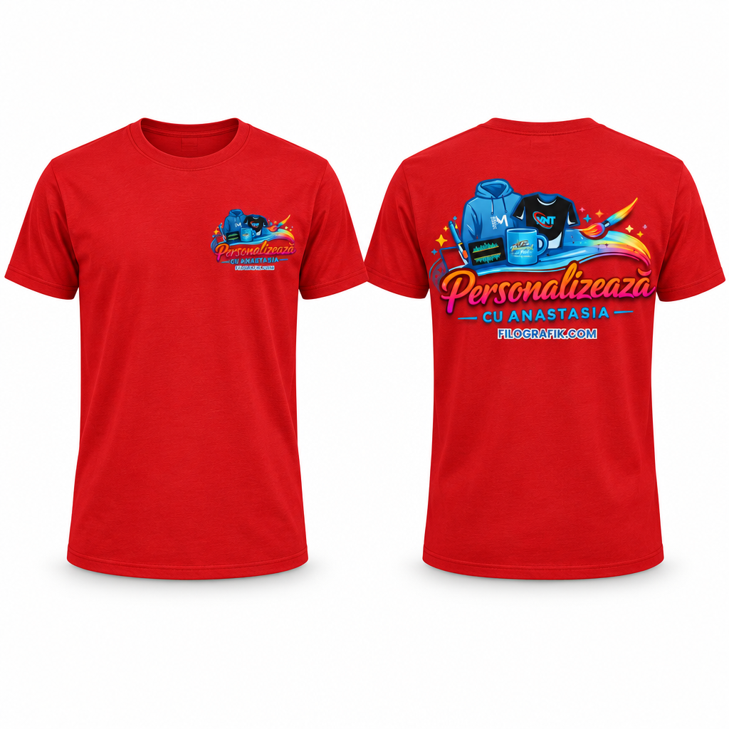 Tricou roșu cu logo, față și spate